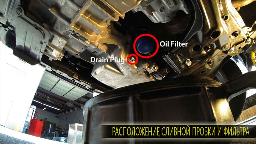 Расположение сливной пробки и масляного фильтра на CR-V 3 поколения