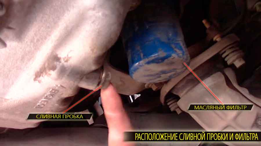 Расположение сливной пробки и масляного фильтра на Хонда Аккорд